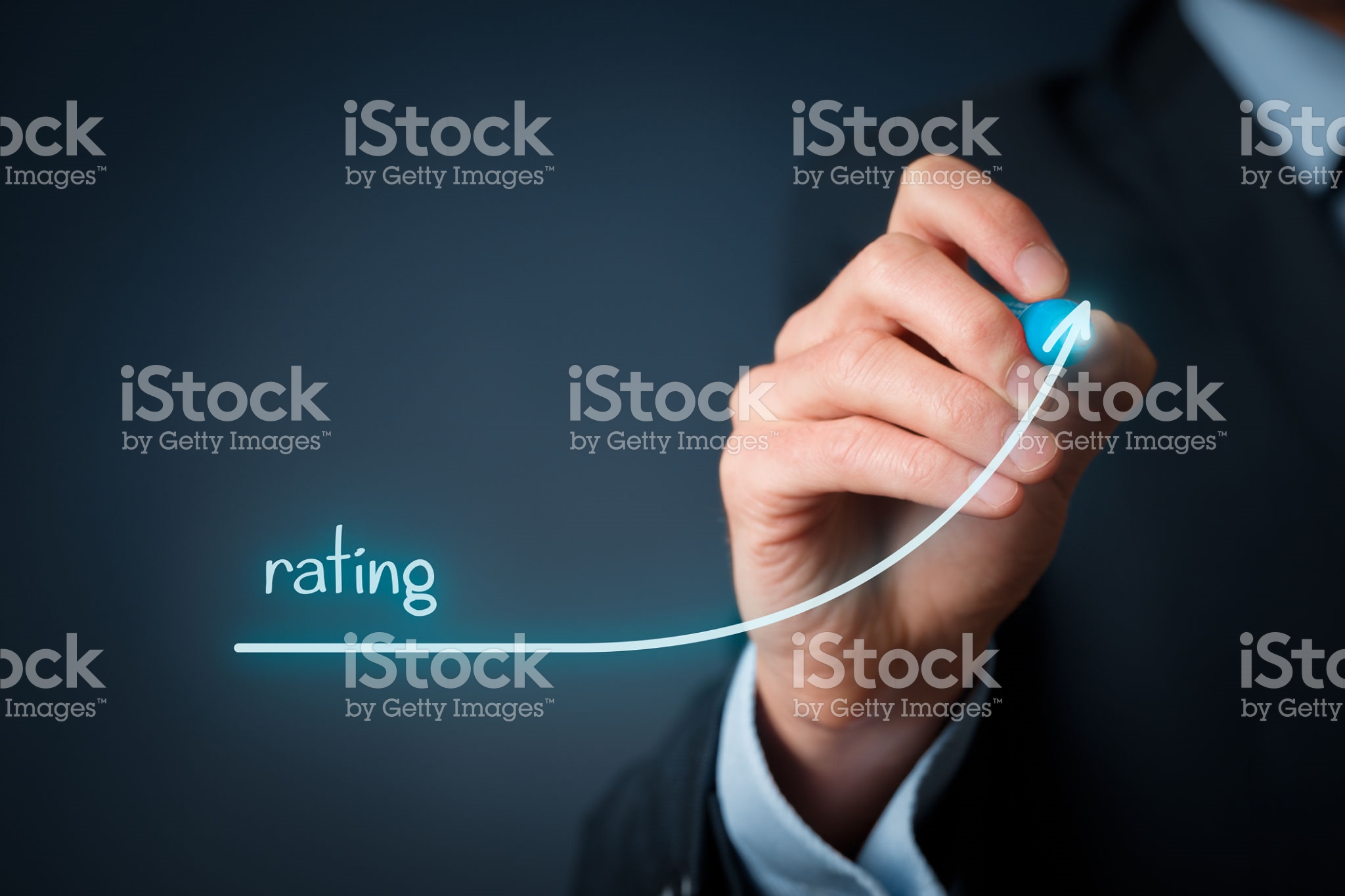 Increase rating, evaluation and classification concept. Businessman draw line to increase rating of his company.